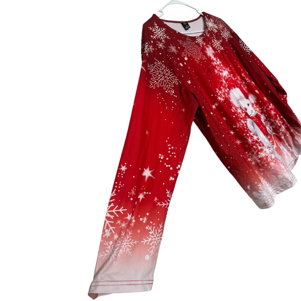 SHEIN Curve Red Snowman Christmas Top 1XL Long Sleeve Holiday Graphic Shirt - Picture 4 of 8